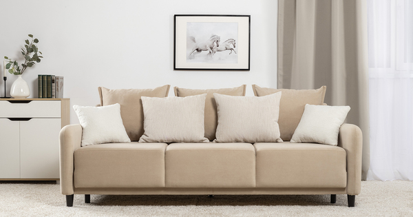 Диван-кровать прямой Дакота ТД 582 велюр Vendetta 02 кремовый, Riga 1598 z1 col 6 бежевый, Romeo 02