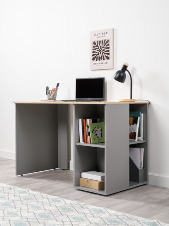 Стол письменный Лайт 12.163 серый шифер, дуб белый exclusive OW D4430, сборка на любую сторону, два варианта сборки тумбы