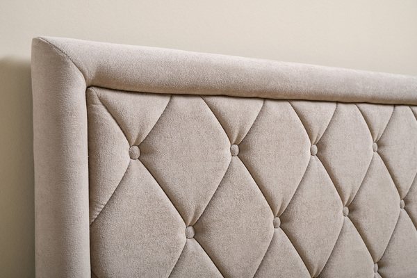 Кровать Марион 140 велюр OCEAN 005 темно-бежевый с ортопедическим основанием и подъемным механизмом (спальное место 140 х 200)