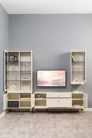 Шкаф навесной Марион 16.334 слоновая кость С341 PE, слоновая кость 6898 ПВХ (собирается на любую сторону)