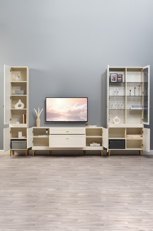 Гостиная Марион композиция 2 слоновая кость С341 PE, слоновая кость 6898 ПВХ, белый PE шагрень (собирается на любую сторону)