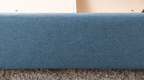 Кровать Миа 180 светло-синий, кант желтовато-коричневый с ортопедическим основанием и подъемным механизмом