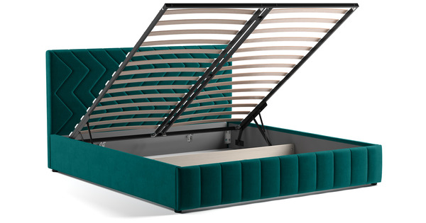 Кровать Милана 180 велюр сине-зеленый с ортопедическим основанием и подъемным механизмом