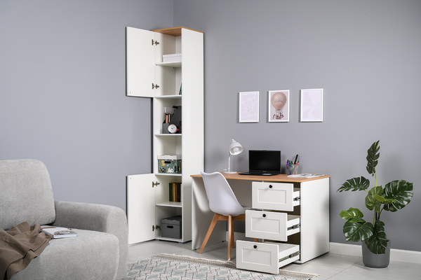 Стеллаж Остин 16.427 белый PE шагрень, дуб золотой CRAFT, белая шагрень 4101 ПВХ, сборка на любую сторону