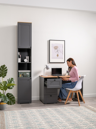 Стол письменный Остин 12.159 серый графит 0162 РЕ, дуб золотой CRAFT, графит ZB 856-2 ПВХ, сборка на любую сторону